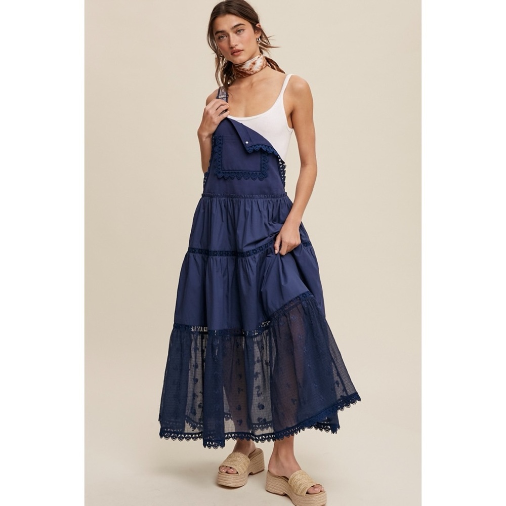 Listicle Ink Navy Lace Pieced Jacquard Strap Skirtall - Picture 5 of 11